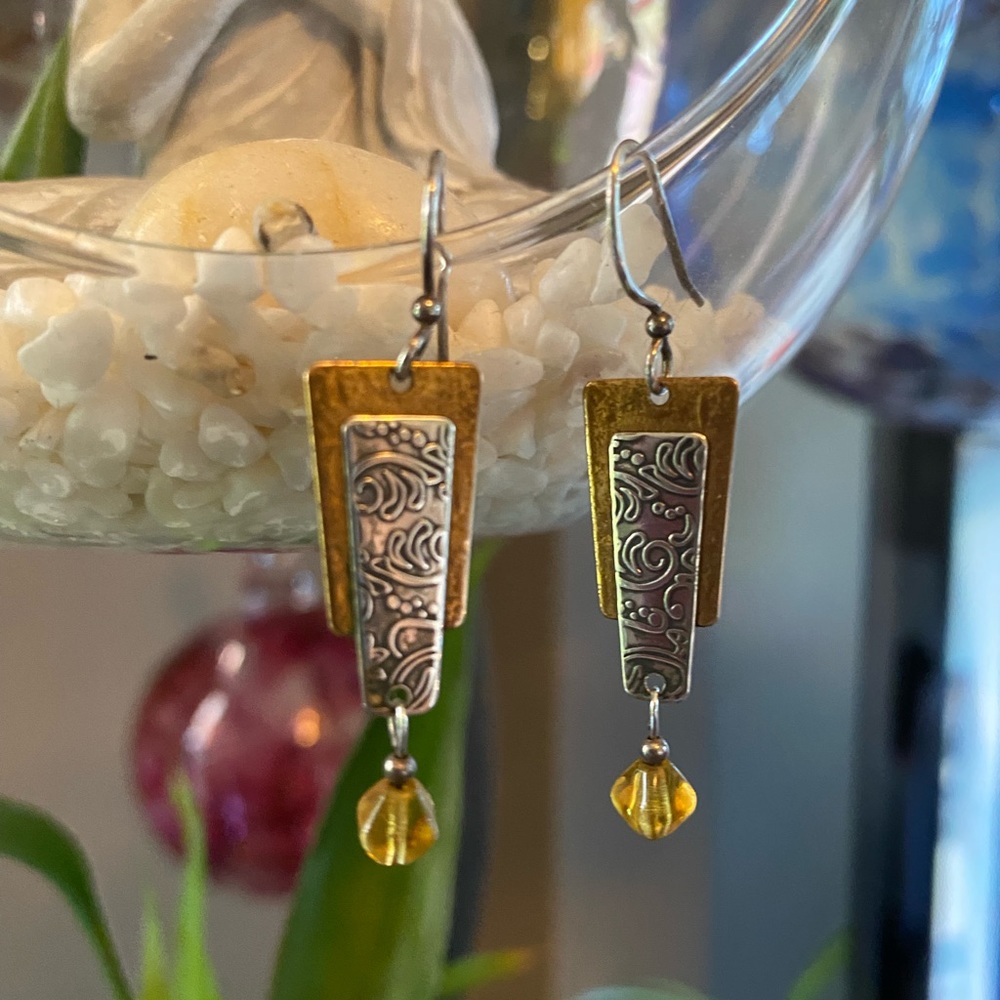 Silver & copper drop earrings